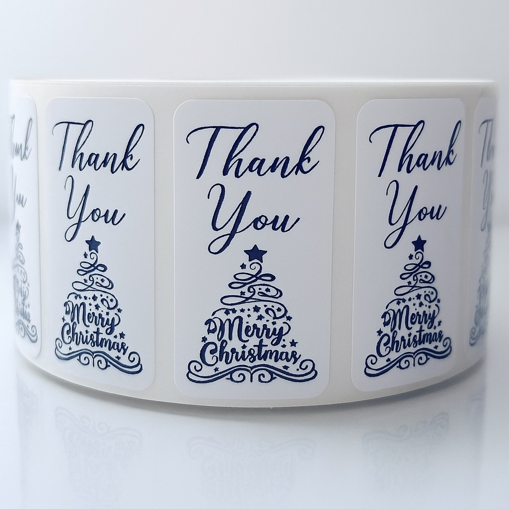 Christmas Thank You Stickers –Merry Christmas Tree Design – Small Business Label